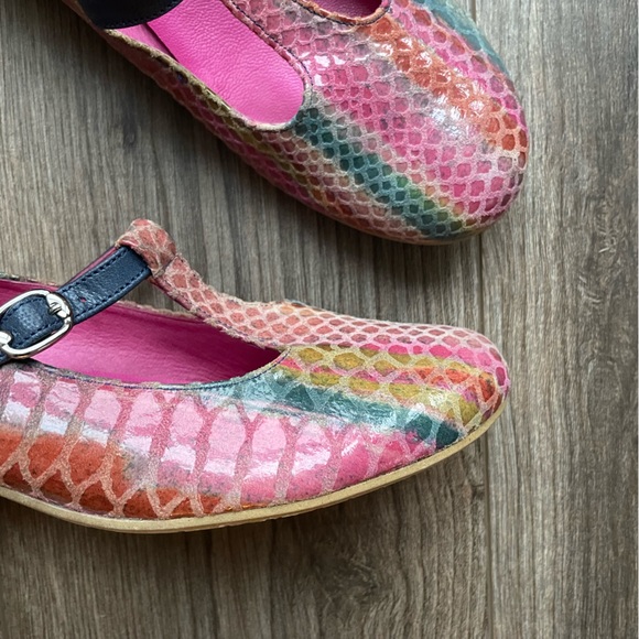 Chanii B Multi Coloured Snake Leather Mary Jane Flat Shoe Rainbow Unicorn 7 - Picture 3 of 9